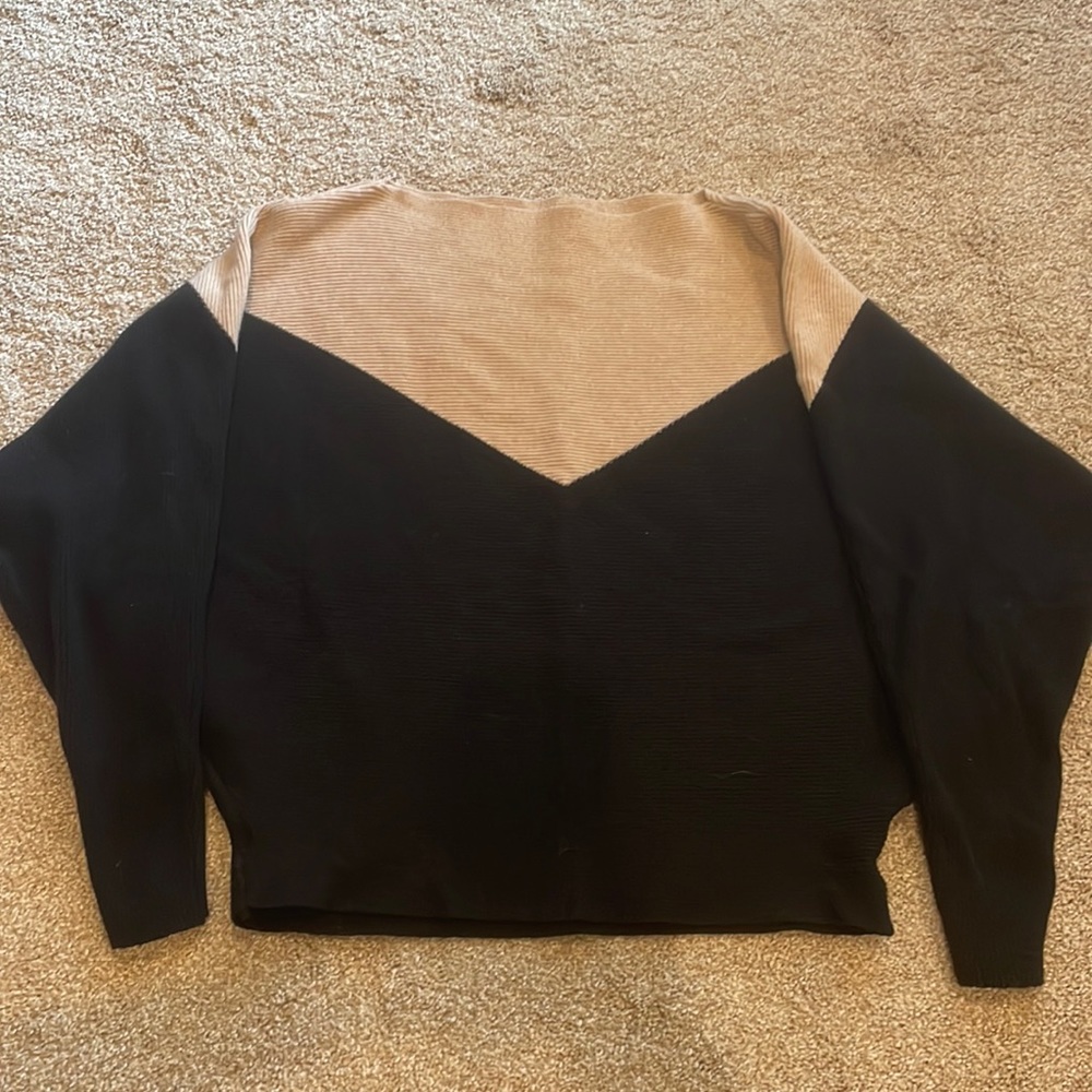 Two Tone Wide Neck Sweater